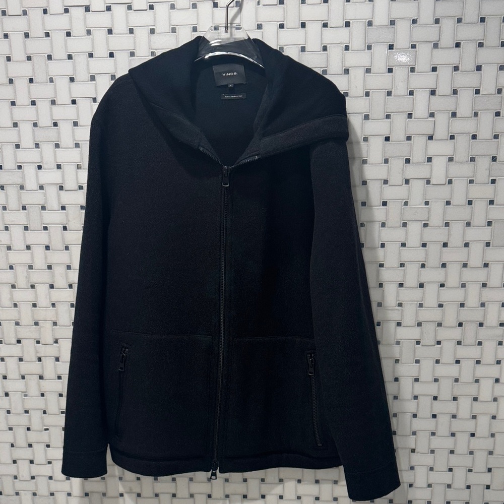 Vince Classic Black Hoodie Cashmere blend Jacket